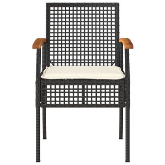 Tuinstoelen 4 st met kussens poly rattan en acaciahout zwart