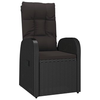 Tuinstoelen 2 st verstelbaar met kussens poly rattan zwart