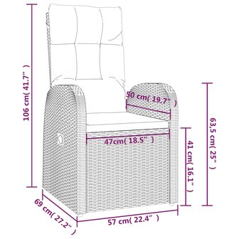 Tuinstoelen 2 st verstelbaar met kussens poly rattan zwart