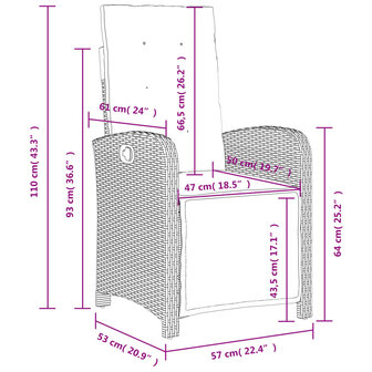 Tuinstoelen 2 st verstelbaar voetensteun poly rattan lichtgrijs