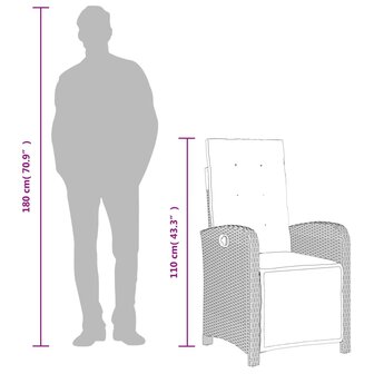 Tuinstoelen 2 st verstelbaar voetensteun poly rattan lichtgrijs