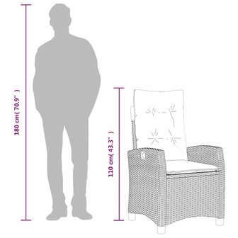 Tuinstoelen 2 st verstelbaar met kussens poly rattan lichtgrijs