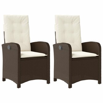 Tuinstoelen 2 st verstelbaar met kussens poly rattan bruin
