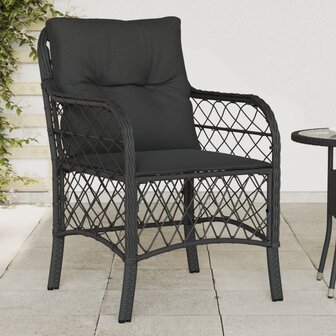 Tuinstoelen 2 st met kussens poly rattan zwart