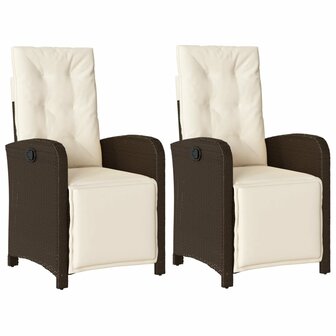 Tuinstoelen 2 st verstelbaar met voetensteun poly rattan bruin
