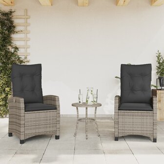 Tuinstoelen 2 st verstelbaar met kussens poly rattan grijs