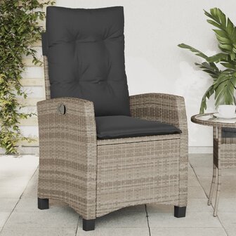 Tuinstoelen 2 st verstelbaar met kussens poly rattan grijs