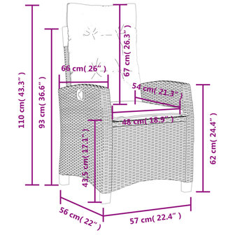 Tuinstoelen 2 st verstelbaar met kussens poly rattan grijs