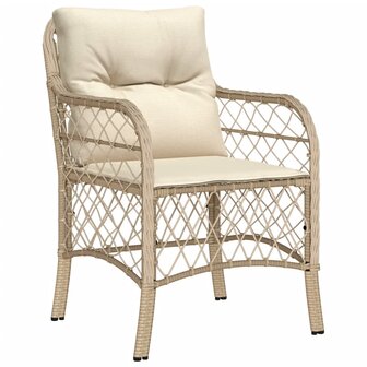 Tuinstoelen 2 st met kussens poly rattan beige