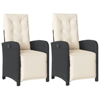 Tuinstoelen 2 st verstelbaar met voetensteun poly rattan zwart