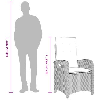 Tuinstoelen 2 st verstelbaar met kussens poly rattan grijs
