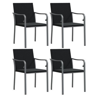 Tuinstoelen 4 st met kussens 56x59x84 cm poly rattan zwart