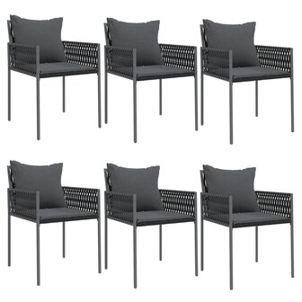 Tuinstoelen 6 st met kussens 54x61x83 cm poly rattan zwart