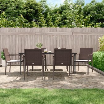 Tuinstoelen 6 st met kussens 56x59x84 cm poly rattan bruin