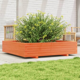 Plantenbak 110x110x26,5 cm massief grenenhout wasbruin