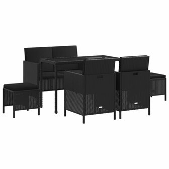 6-delige Tuinset met kussens poly rattan zwart