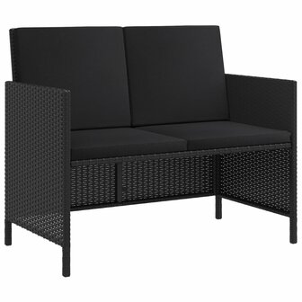 6-delige Tuinset met kussens poly rattan zwart
