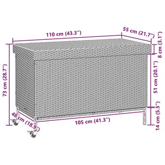 Tuinbox met wielen 110x55x73 cm poly rattan zwart