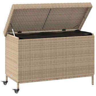 Tuinbox met wielen 110x55x73 cm poly rattan gemengd beige