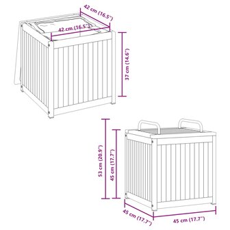 Kussenbox 45x45x45/53 cm massief acaciahout en staal