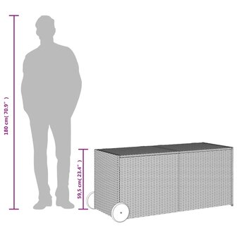 Tuinbox met wielen 283 L poly rattan zwart