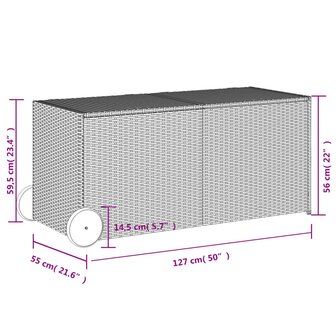 Tuinbox met wielen 283 L poly rattan zwart