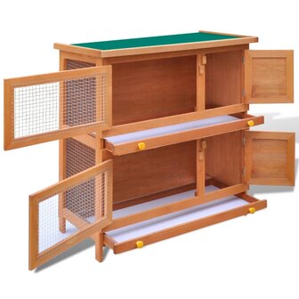 Buitenkonijnenhok voor kleine huisdieren, 4 deuren, hout