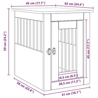Hondenbench 45x62x59 cm bewerkt hout artisanaal eikenkleurig
