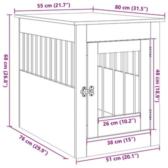 Hondenbench 55x80x68 cm bewerkt hout oud houtkleurig