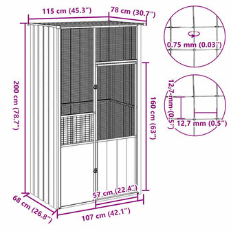 Vogelkooi 115x78x200 cm gegalvaniseerd staal antracietkleur
