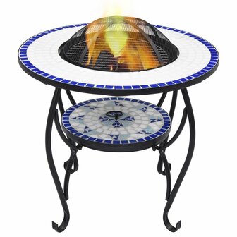 Vuurtafel moza&iuml;ek 68 cm keramiek blauw en wit