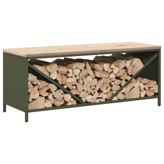 Brandhoutrek met houten blad olijfgroen 100,5x35,5x40 cm