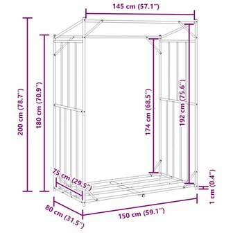 Haardhoutrek met regenhoes 150x80x200 cm gegalvaniseerd staal