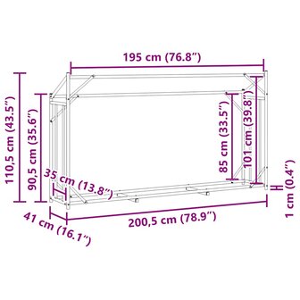Haardhoutrek met regenhoes 200,5x41x110,5 cm staal