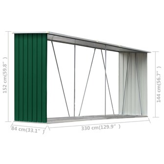 Haardhoutschuur 330x84x152 cm gegalvaniseerd staal groen