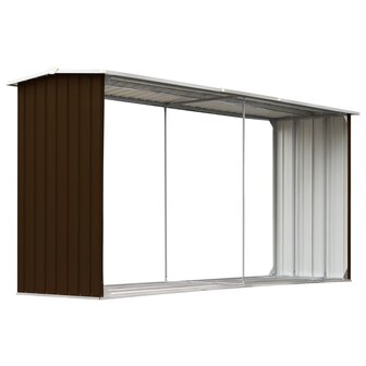 Haardhoutschuur 330x92x153 cm gegalvaniseerd staal bruin
