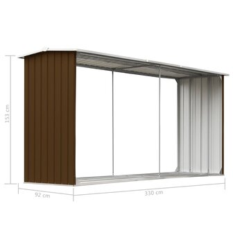 Haardhoutschuur 330x92x153 cm gegalvaniseerd staal bruin