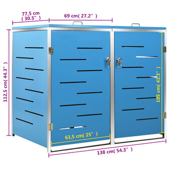 Containerberging dubbel 138x77,5x112,5 cm roestvrij staal
