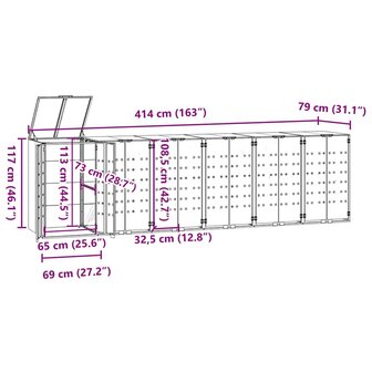 Containerberging voor 6 containers 414x79x117 cm staal zwart