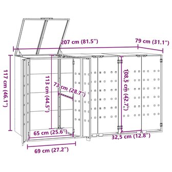 Containerberging voor 3 containers 207x79x117 cm staal grijs