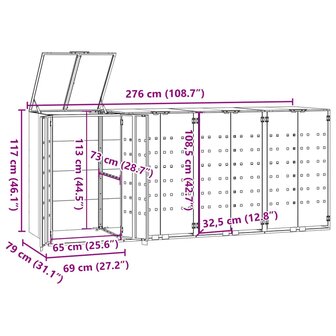 Containerberging voor 4 containers 276x79x117 cm staal grijs