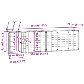 Containerberging voor 6 containers 414x79x117 cm staal grijs