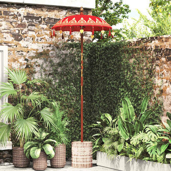 Parasol met Basis Rood, Bruin 250 cm Katoen, Hout