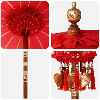 Parasol met Basis Rood, Bruin 250 cm Katoen, Hout