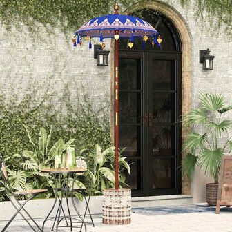 Parasol met Basis Blauw, Bruin 250 cm Katoen, Hout