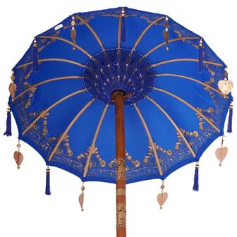 Parasol met Basis Blauw, Bruin 250 cm Katoen, Hout
