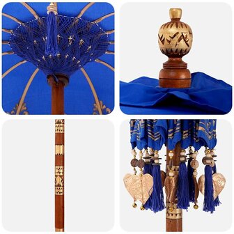 Parasol met Basis Blauw, Bruin 250 cm Katoen, Hout