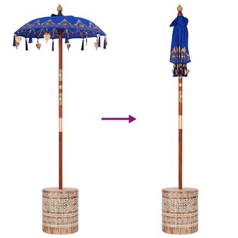 Parasol met Basis Blauw, Bruin 250 cm Katoen, Hout