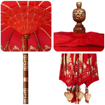 Balinese Parasol Rood 210-220 cm Katoen, massief hout