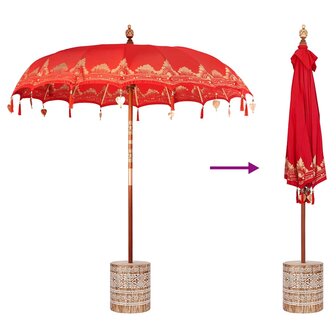 Balinese Parasol Rood 210-220 cm Katoen, massief hout
